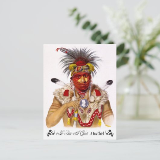 Carte Postale Ne-Sou-A Quoit, un chef Fox avec coiffure (Debout devant)