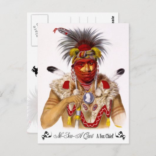 Carte Postale Ne-Sou-A Quoit, un chef Fox avec coiffure (Devant / Derrière)