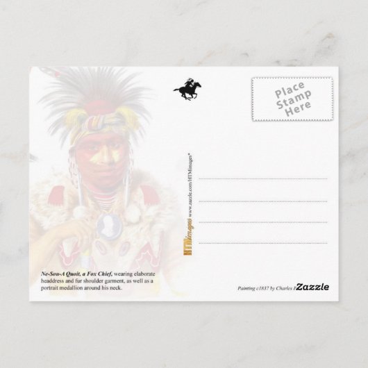 Carte Postale Ne-Sou-A Quoit, un chef Fox avec coiffure (Dos)