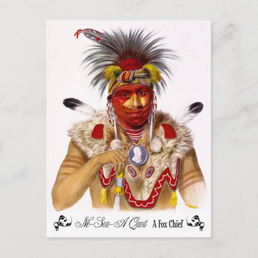 Carte Postale Ne-Sou-A Quoit, un chef Fox avec coiffure (Devant)