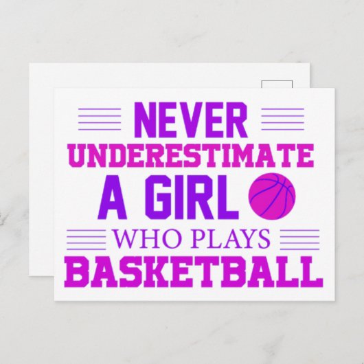 Carte Postale Ne Sous-Estimez Jamais Une Fille Qui Joue Au Baske (Devant / Derrière)
