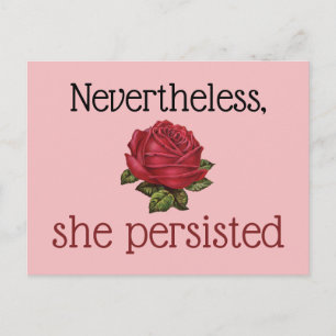 Carte Postale Néanmoins, Elle A Persisté Rose Rouge Vintage Rose