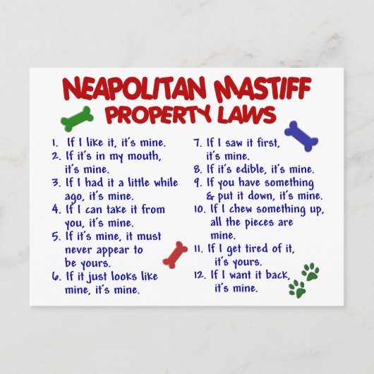 Carte Postale NEAPOLITAN MASTIFF Lois immobilières 2 (Devant)