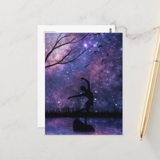 Carte Postale Nebula Sky Dancer Silhouette - violet et rose