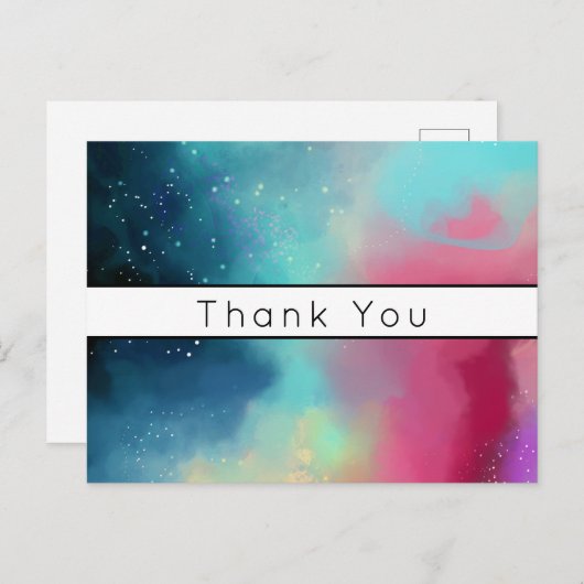 Carte Postale Nébuleuse spatiale verte et rouge moderne aquarell (Devant / Derrière)