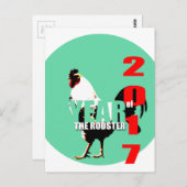 Carte Postale Née dans l'Année du Coq Chinois 2017 Anniversaire  (Devant / Derrière)