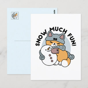 Carte Postale Neige beaucoup amusant Chat hiver vacances Design