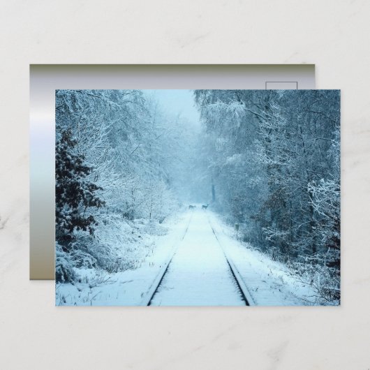 Carte Postale Neige de Noël sur les voies ferrées (Devant / Derrière)