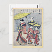 Carte Postale Neige de Suzuki, Harunobu Ukiyoe (Devant / Derrière)