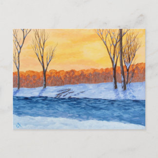 Carte Postale Neige fondue - Peinture au coucher du soleil en hi