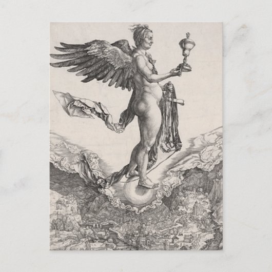 Carte Postale Nemesis, gravure par Albrecht Durer (Devant)