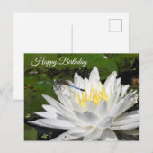 Carte Postale Nénuphar Blanc, Libellule Bleue Anniversaire (Devant / Derrière)