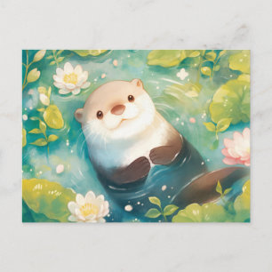 Carte Postale Nénuphar de la loutre à l'aquarelle douce