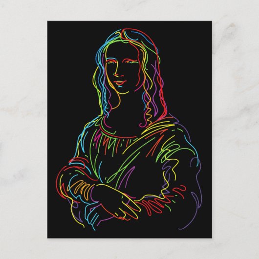 Carte Postale Neon Abstrait Mona Lisa Line Art (Devant)
