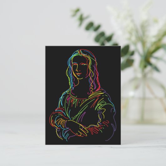 Carte Postale Neon Abstrait Mona Lisa Line Art (Debout devant)
