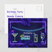 Carte Postale Neon Adult Boissons Virtuelles Anniversaire Fête (Devant / Derrière)