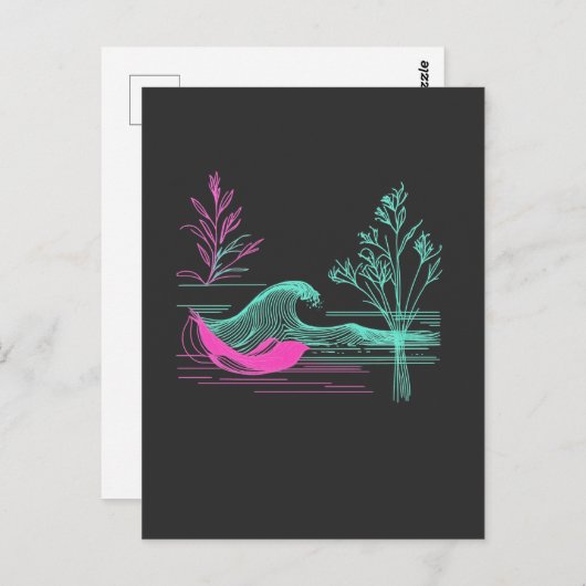 Carte Postale NEON CALM – Retro Wave & Botanical Line Art (Devant / Derrière)