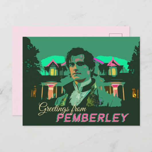 Carte Postale Neon Cyberpunk M. Darcy Salutations de Pemberley (Devant / Derrière)