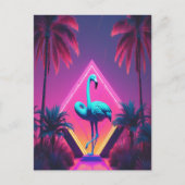 Carte Postale Neon Flamant rose Palmiers Vaporwave Esthétique (Devant)