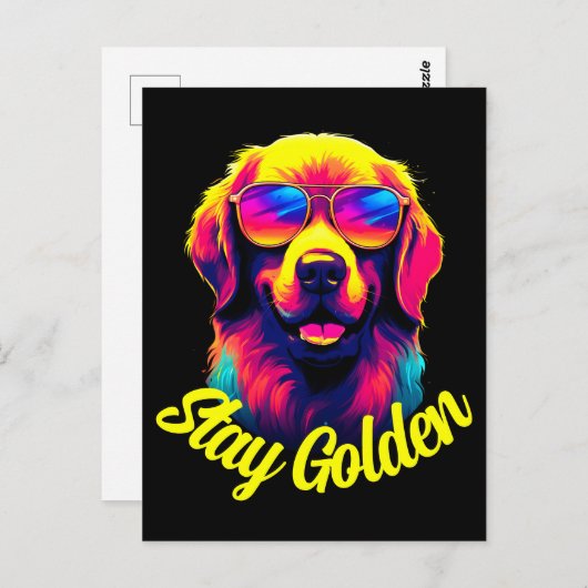 Carte Postale Neon Golden Retriever (Devant / Derrière)