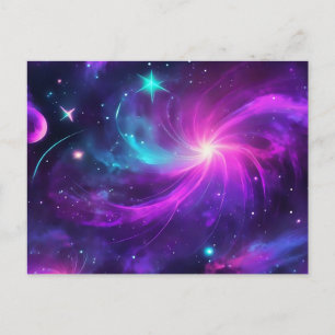 Carte Postale Neon Nebula Galaxy Avec Étoiles