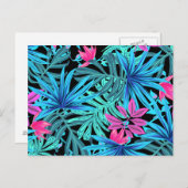 Carte Postale Neon Pink and Blue Tropical Plant Pattern (Devant / Derrière)