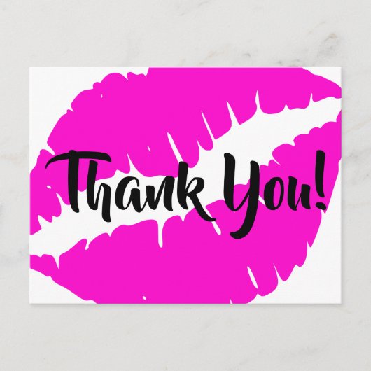 Carte Postale Neon Pink Lipstick Big Kiss Merci (Devant)
