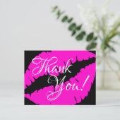 Carte Postale Neon Pink Lipstick Calligraphie Merci Noir (Debout devant)