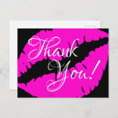 Carte Postale Neon Pink Lipstick Calligraphie Merci Noir (Devant / Derrière)