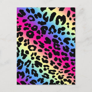 Carte Postale Neon Rainbow Leopard Motif Imprimer