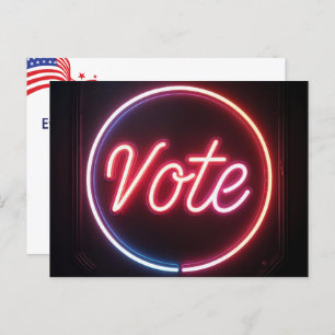 Carte Postale Neon Rose Vote Sign On Noir
