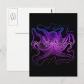 Carte Postale Neon Violet Mer Octopus Océan Cephalopode (Devant / Derrière)