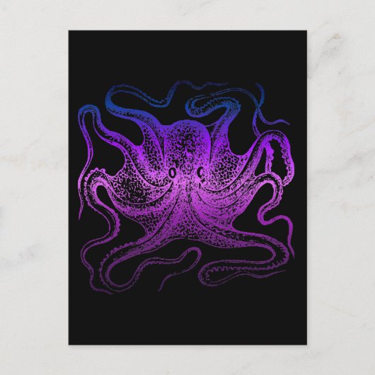 Carte Postale Neon Violet Mer Octopus Océan Cephalopode (Devant)