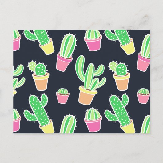 Carte Postale Neon Watercolor Cacti in Pot Pattern (Devant)