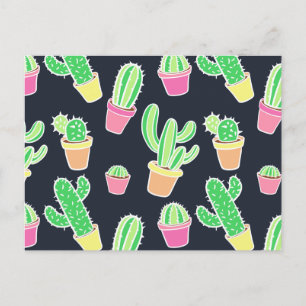 Carte Postale Neon Watercolor Cacti in Pot Pattern