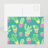 Carte Postale Neon Watercolor Cactus In Pot Pattern (Devant / Derrière)