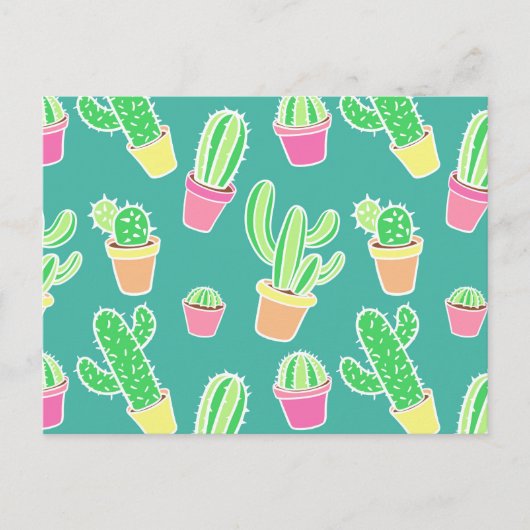 Carte Postale Neon Watercolor Cactus In Pot Pattern (Devant)