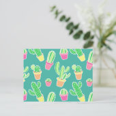 Carte Postale Neon Watercolor Cactus In Pot Pattern (Debout devant)