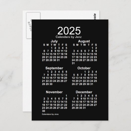 Carte Postale Neon White 6 mois Mini Calendrier 2025 par Janz (Devant / Derrière)