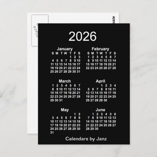 Carte Postale Neon White 6 mois Mini Calendrier 2026 par Janz (Devant / Derrière)