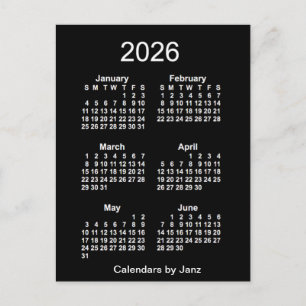 Carte Postale Neon White 6 mois Mini Calendrier 2026 par Janz