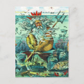 Carte Postale Neptune assise au milieu d'épaves englouties (Devant)
