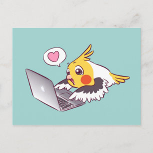 Carte Postale Nerdy Cocatio mignon dessin Macbook oiseau perroqu