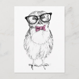Carte Postale Nerdy Owlet dessin petit et    intelligent