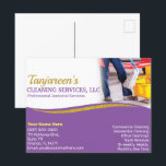 Carte Postale Nettoyage professionnel/entretien ménager<br><div class="desc">Augmentez la publicité avec ces cartes postales professionnelles (modèle) pour le ménage, le ménage ou le concierge (concierge) petite entreprise. Ces cartes postales sont conçues avec du texte pourpre et une couleur parties scintillant or (fausse) sur le côté avant avec du texte pourpre sur le dos. Customisez les dépliants en...</div>