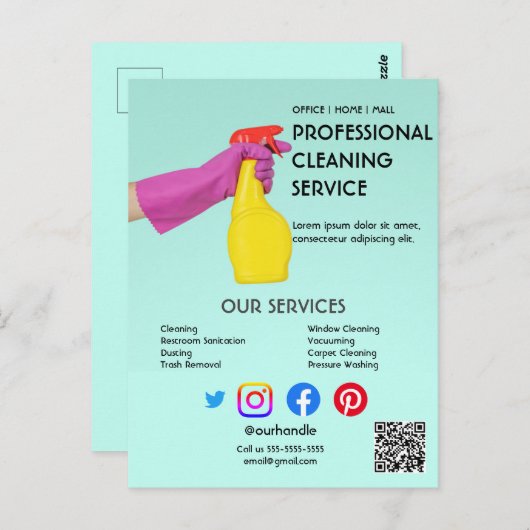 Carte Postale nettoyage vert poster photo avec tabs déchirants V (Devant / Derrière)