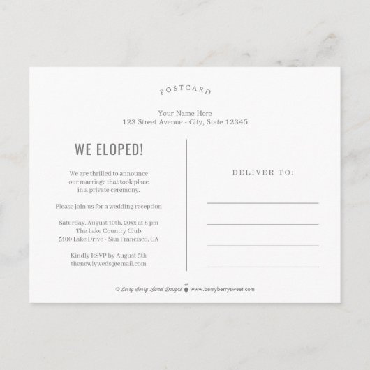 Carte Postale Nettoyer le Faire-part de Mariage couleur modifiab (Dos)