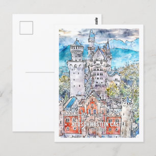 Carte Postale Neuschwastein Allemagne Travel Place Aquarelle