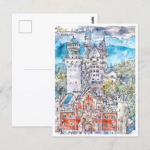 Carte Postale Neuschwastein Castle Allemagne Travel Aquarelle