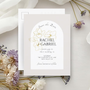 Carte Postale Neutre Boho Arch Gold Floral Mariage